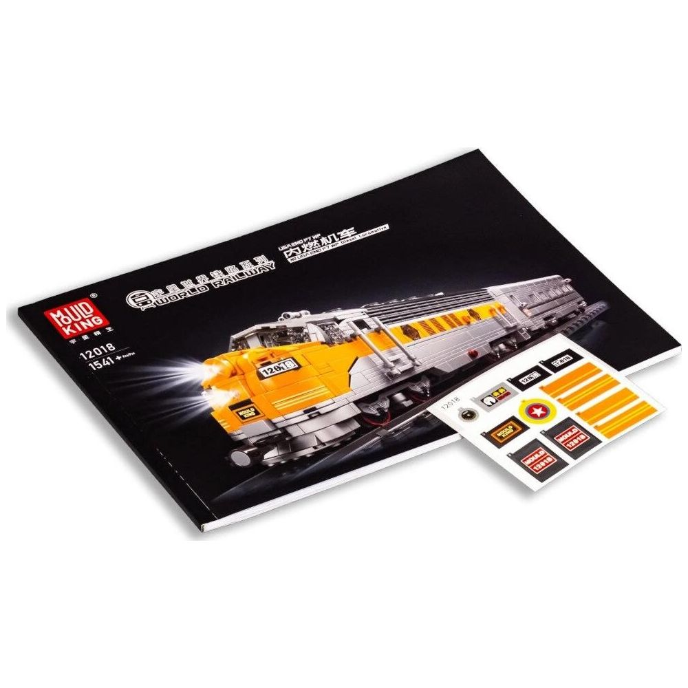 Manuel d'instructions pour une locomotive diesel modèle jaune et argent avec autocollants.