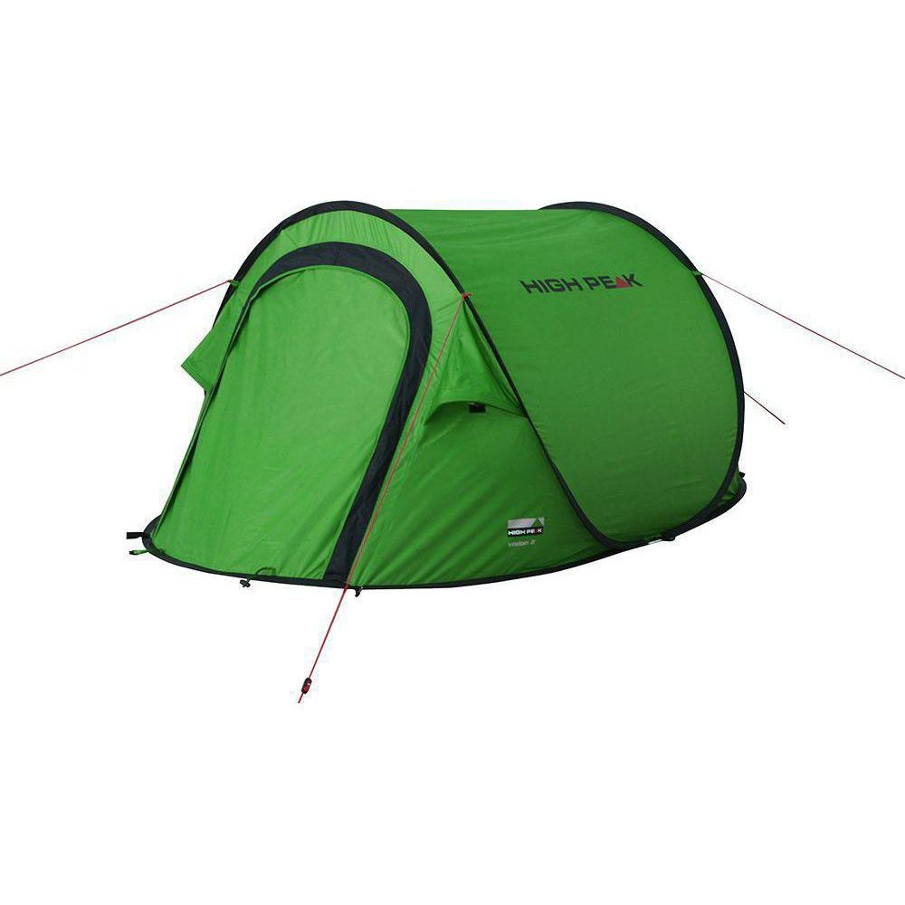 Una tenda pop-up verde con finiture nere e marchio 'HIGH PEAK'.