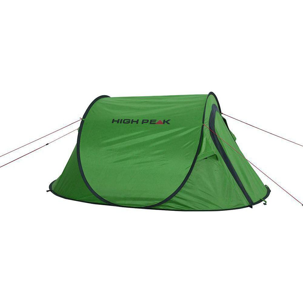 Una tenda pop-up verde con marchio HIGH PEAK.