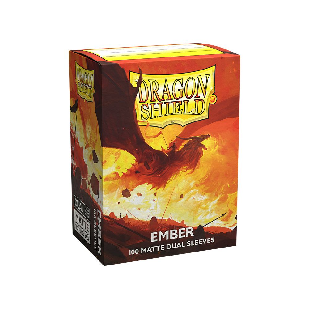 Une boîte de protège-cartes représentant un dragon en flammes et le texte "Dragon Shield".