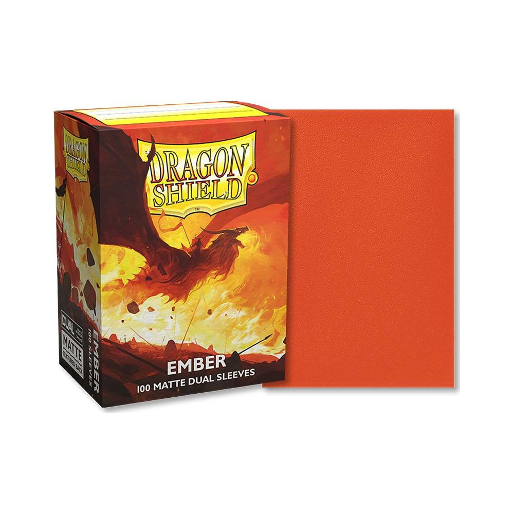 Un protège-carte orange et une boîte avec illustration de dragon.