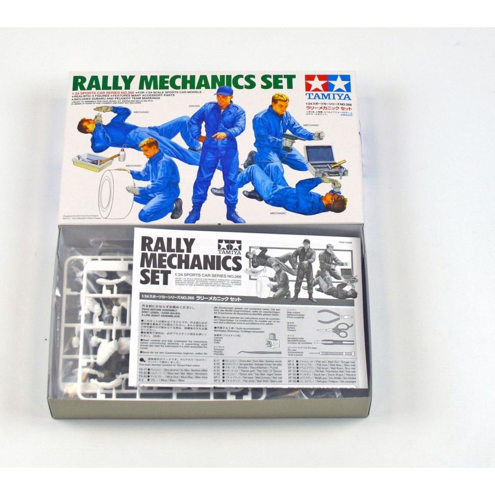 Emballage d'un kit modèle Tamiya 1:24 Rally Mechanics.