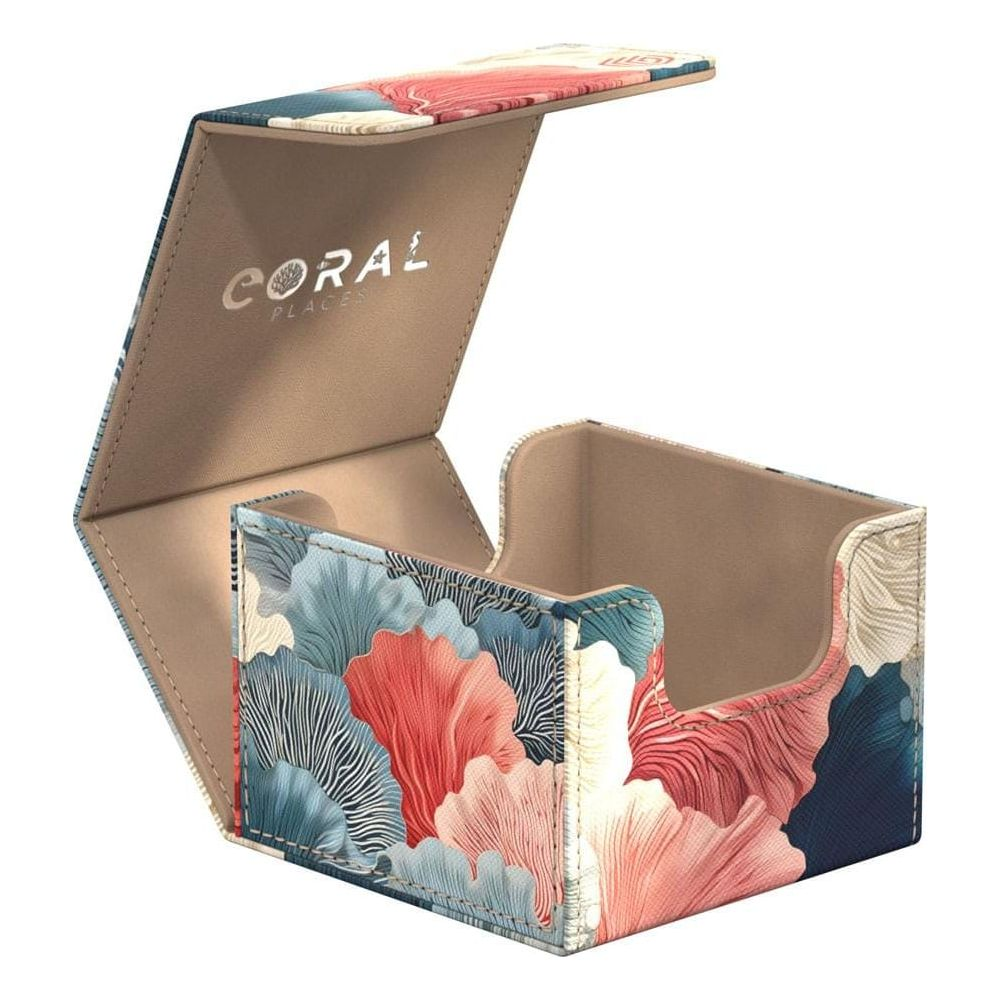 Boîte de deck ouverte Coral Places à motif floral bleu, rose et blanc.