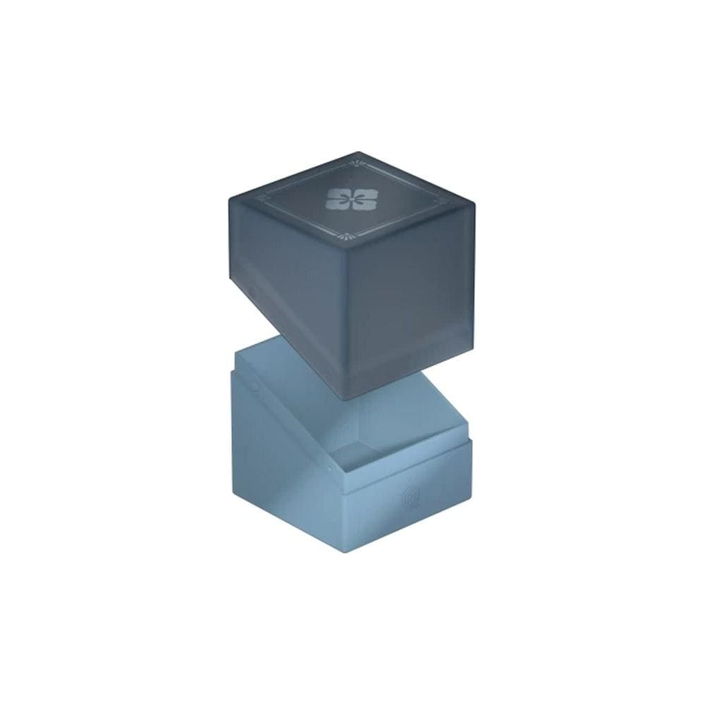 Deux boîtes translucides, une bleue, une plus foncée, avec un symbole sur le couvercle.