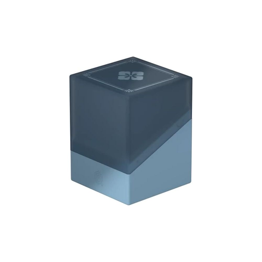 Un conteneur rectangulaire bleu foncé avec une section inférieure bleu clair divisée en diagonale.