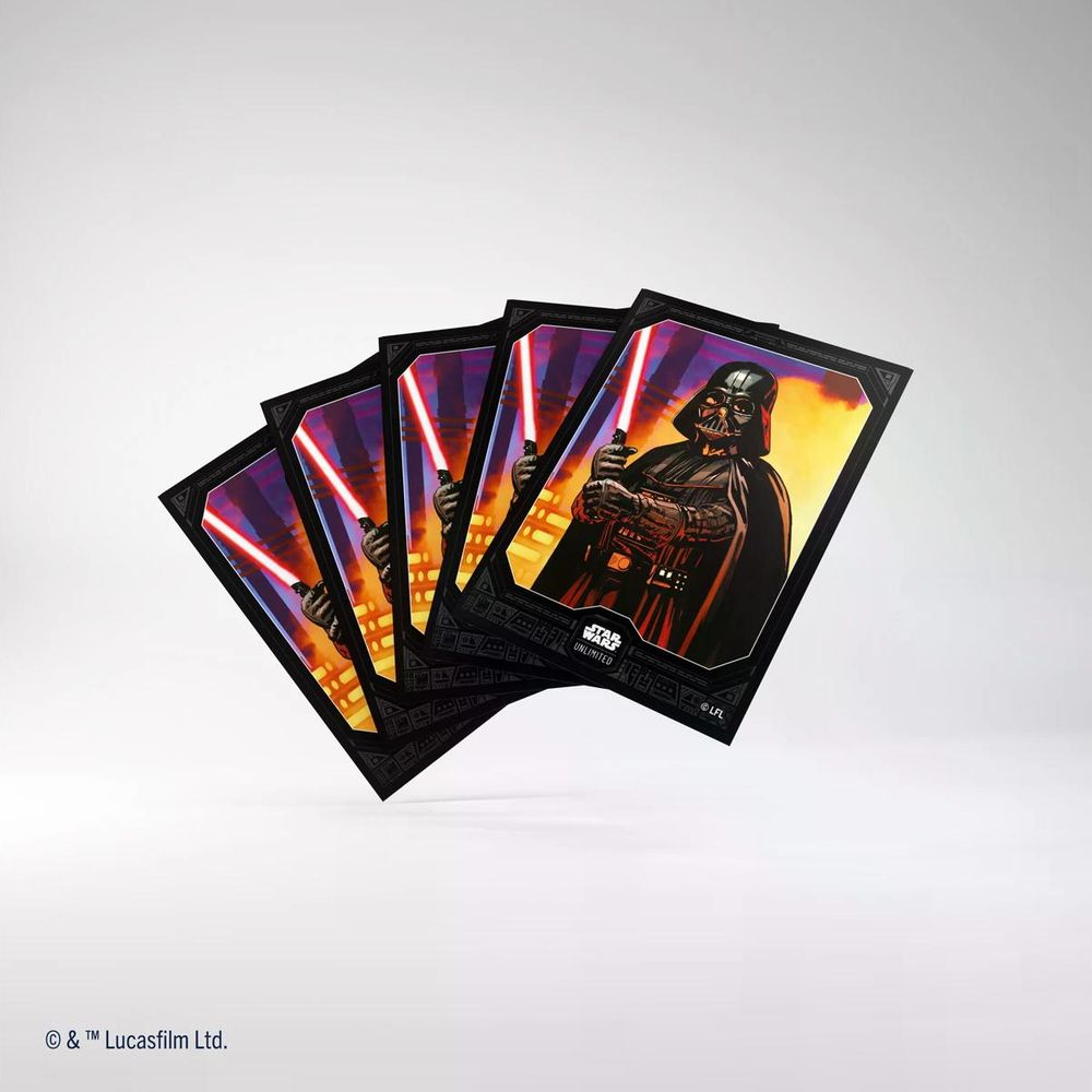 Dark Vador tient un sabre laser rouge, entouré d'autres cartes le représentant.