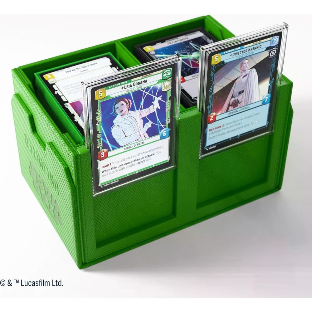 Un porte-cartes vert avec des cartes à jouer Star Wars.