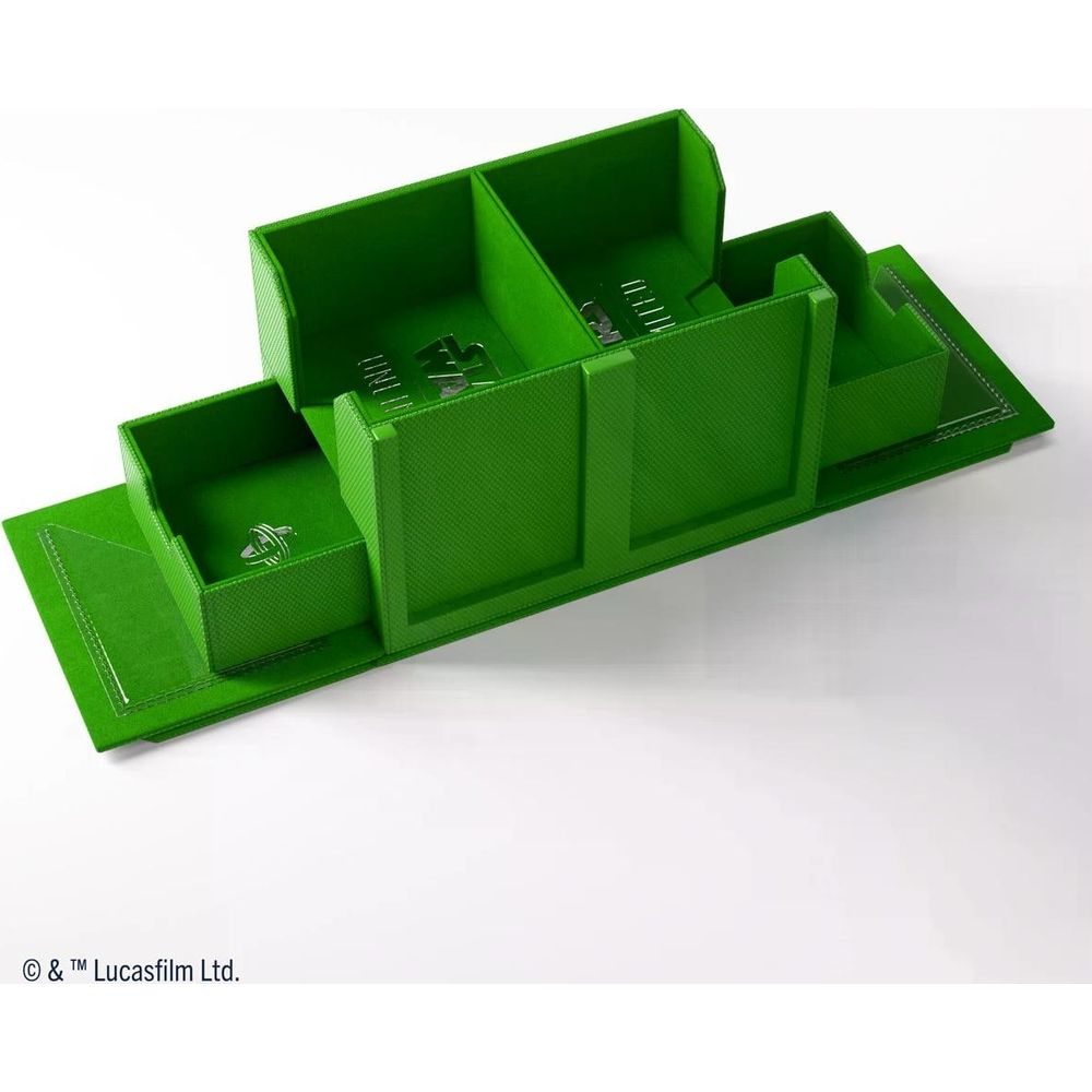 Boîte de rangement verte à plusieurs compartiments, logo Star Wars.