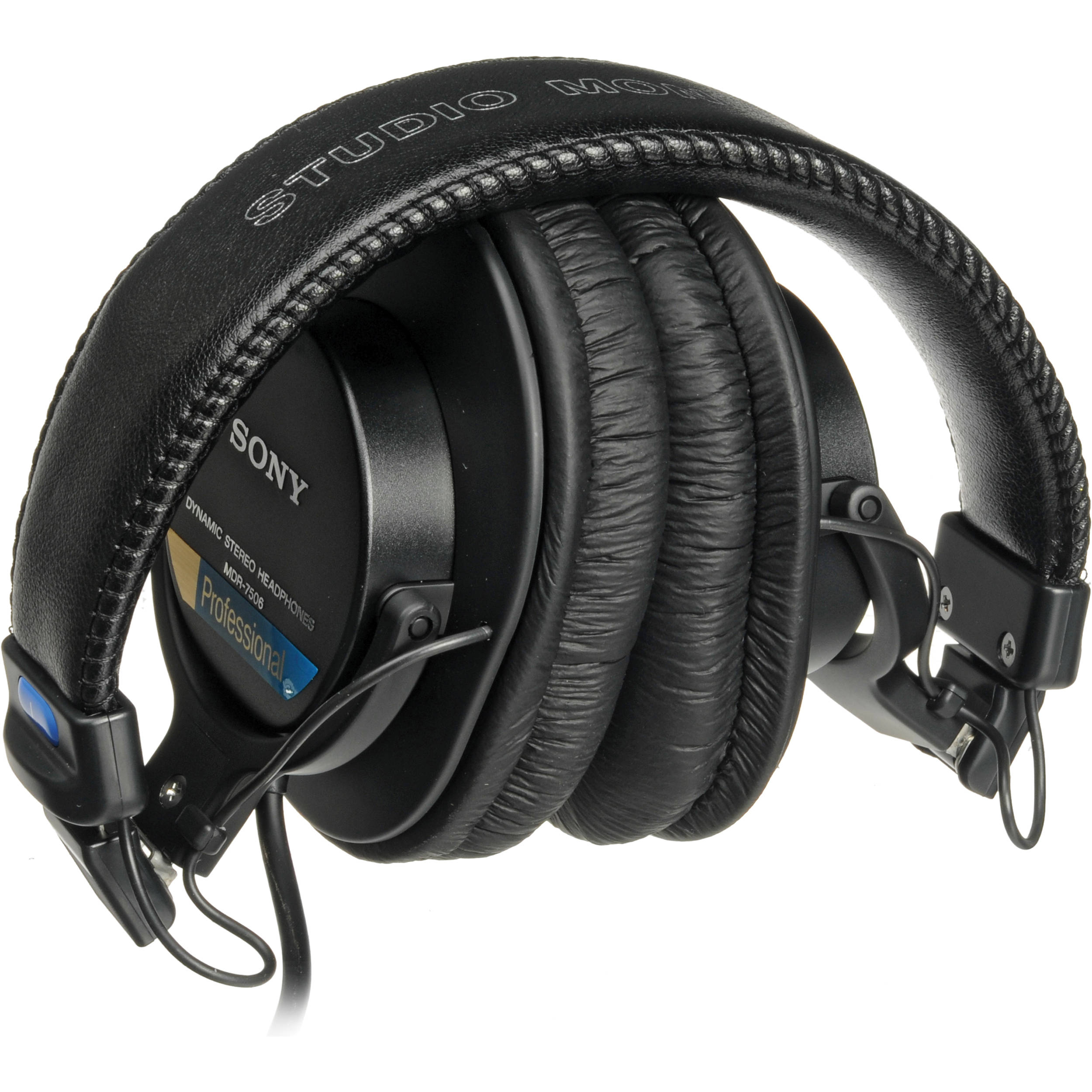 Schwarze Sony MDR-7506 Profi-Kopfhörer mit Leder-Ohrpolstern und Kopfbügel.