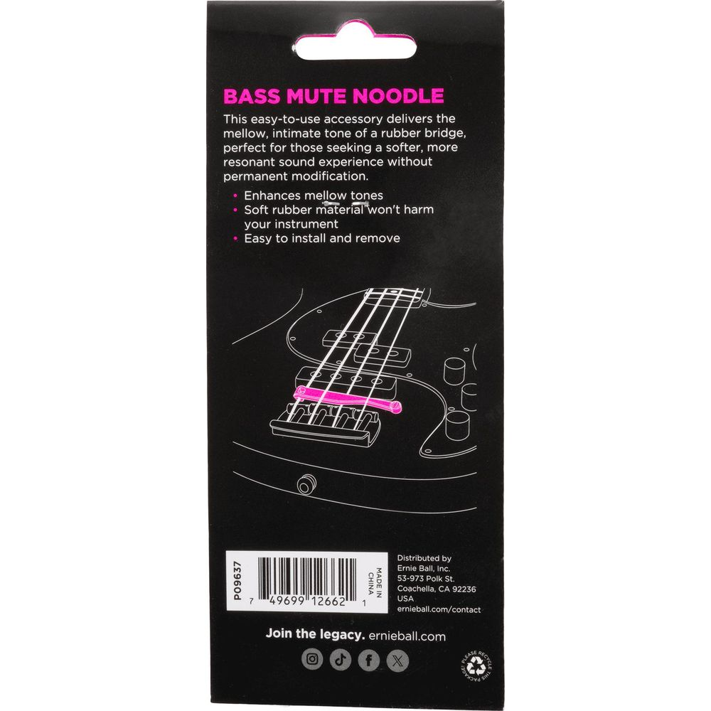 Verpackung für einen Bass-Dämpfer mit Bild einer Gitarre.