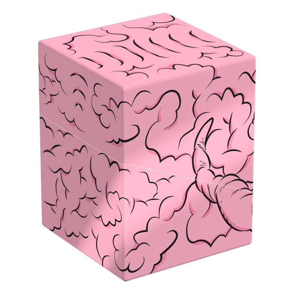 Un cube rose avec un motif de cerveau noir.