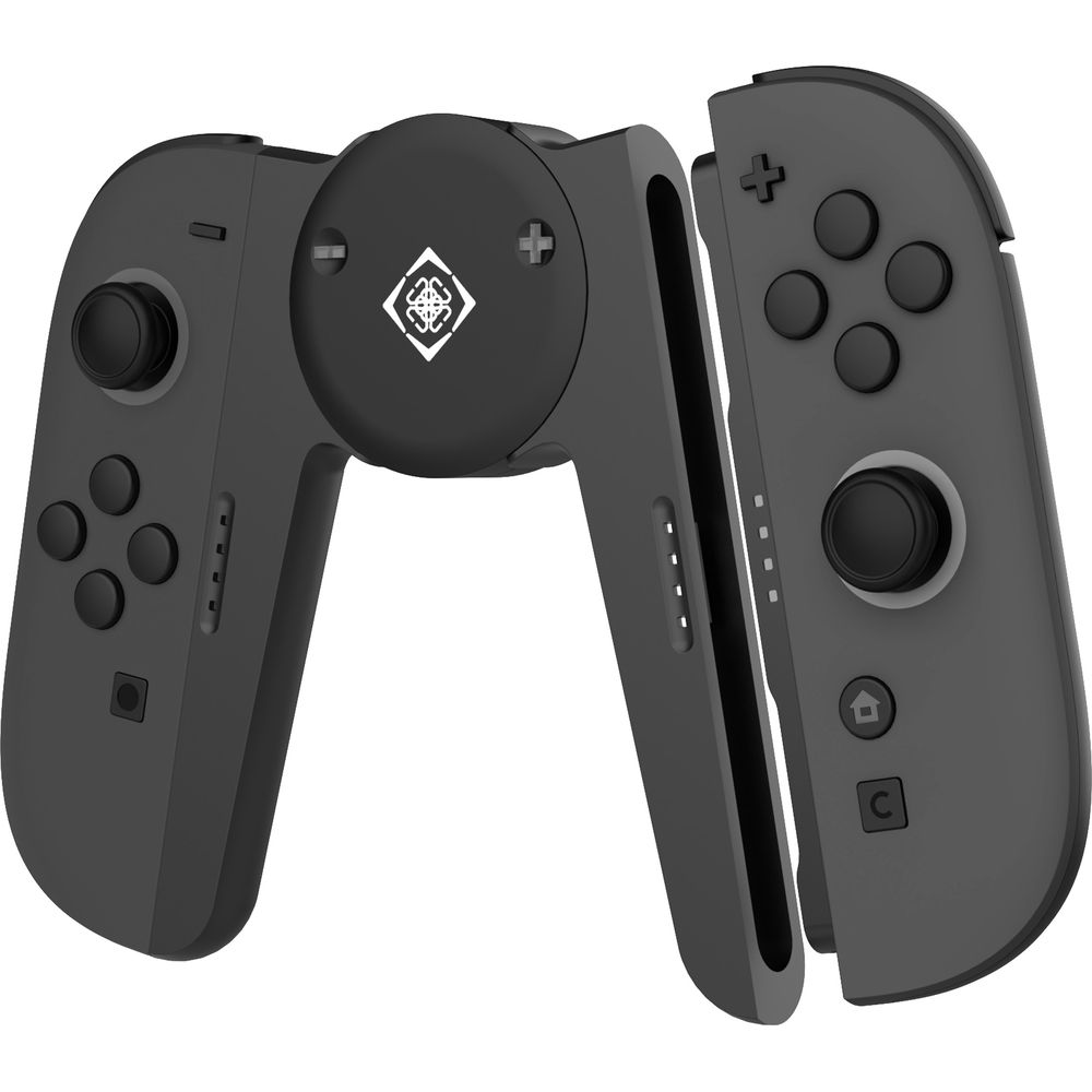 Ein schwarzer Controller-Griff mit Joysticks und Tasten.