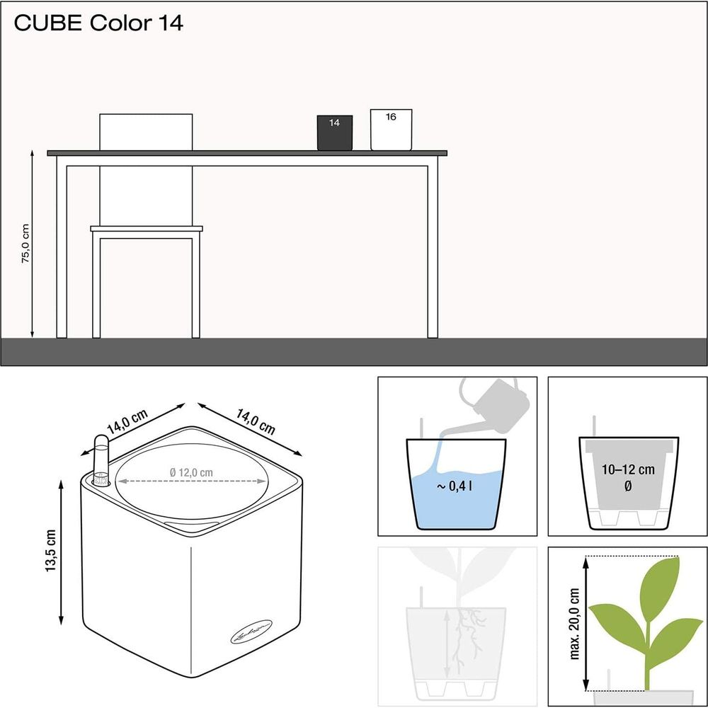 Diagramma mostra un fioriera cubo con dimensioni.