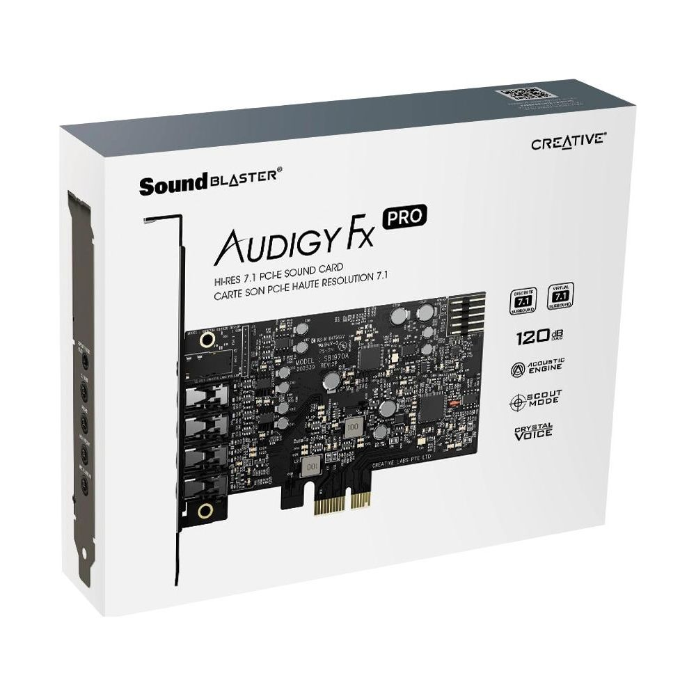 Confezione scheda audio Sound Blaster Audigy Fx Pro con vista dettagliata del circuito.