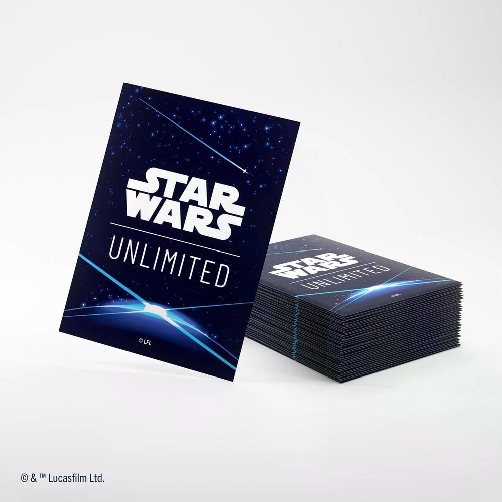 Une affiche Star Wars Unlimited unique est à gauche, une pile à droite.