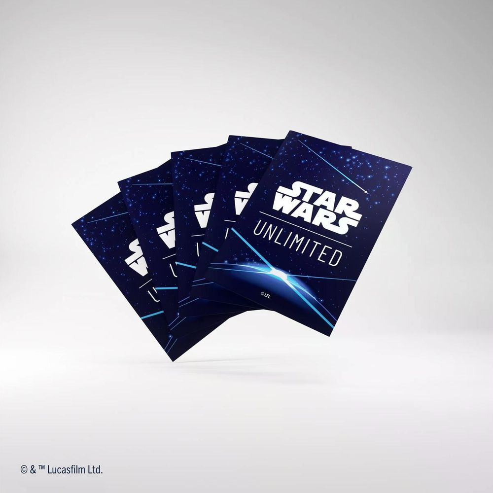 Quatre cartes Star Wars Unlimited en éventail sur fond blanc.
