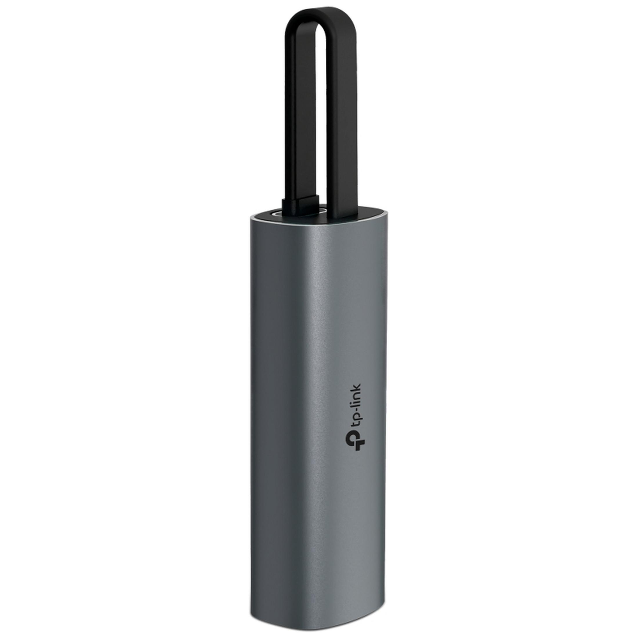 Grauer zylindrischer TP-Link USB-Adapter mit zwei schwarzen Antennen oben.