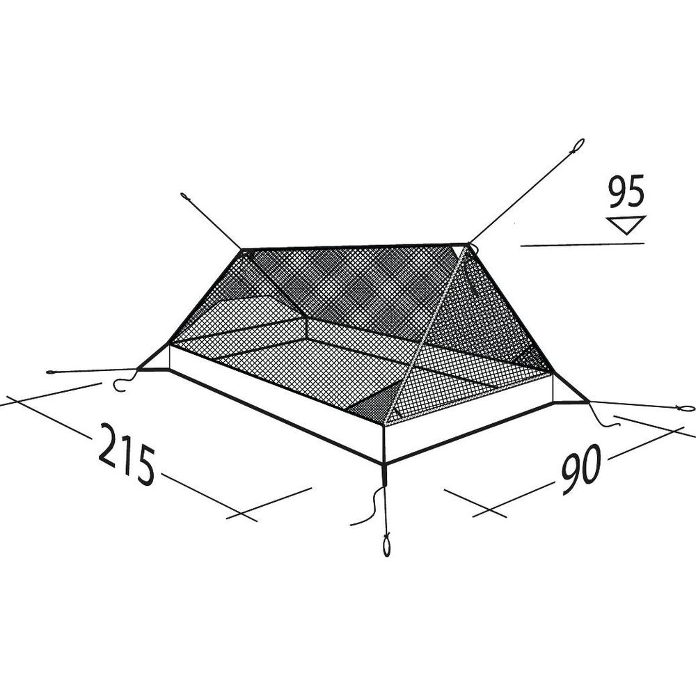Un disegno tecnico di una tenda con dimensioni 215x90x95.
