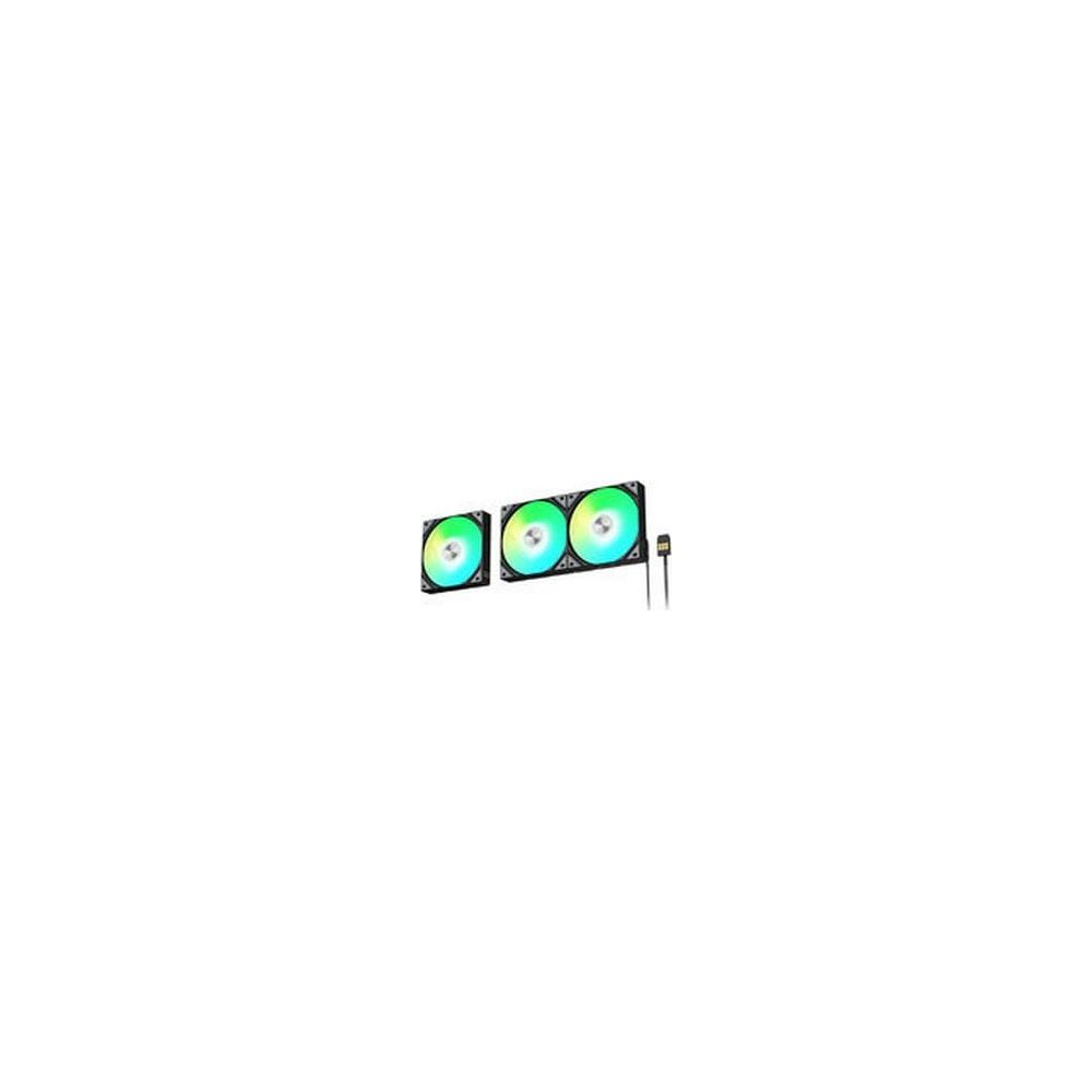 Drei PC-Lüfter mit RGB-Beleuchtung in Grün und Gelb
