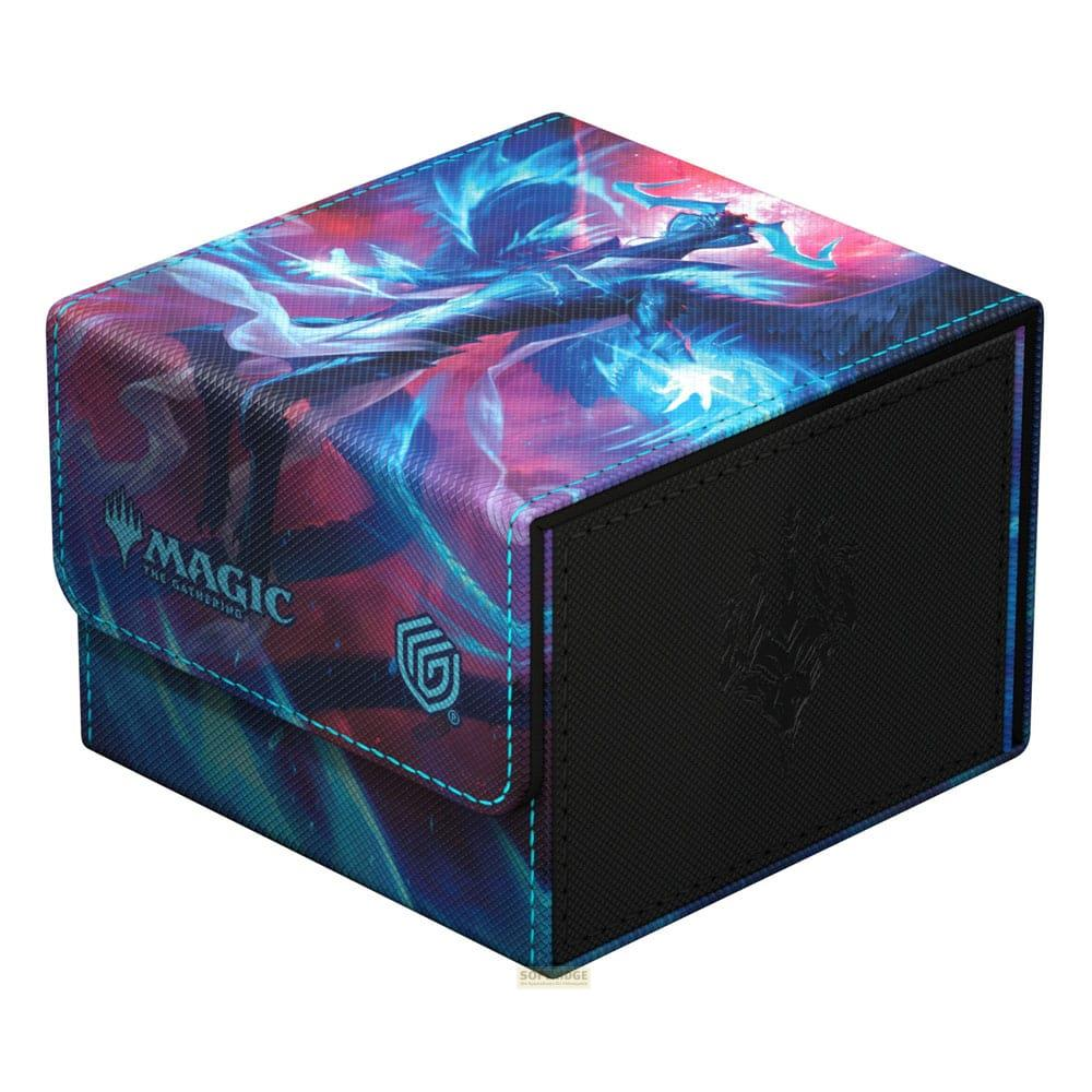 Une boîte de deck Magic The Gathering avec art de dragon bleu et violet et gaufrage noir.