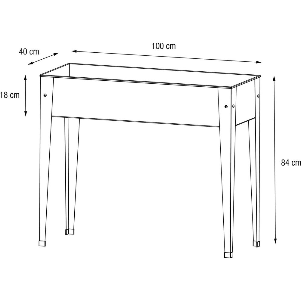 Ein rechteckiger Pflanztisch mit vier Beinen, Maße: 100x40x84 cm.