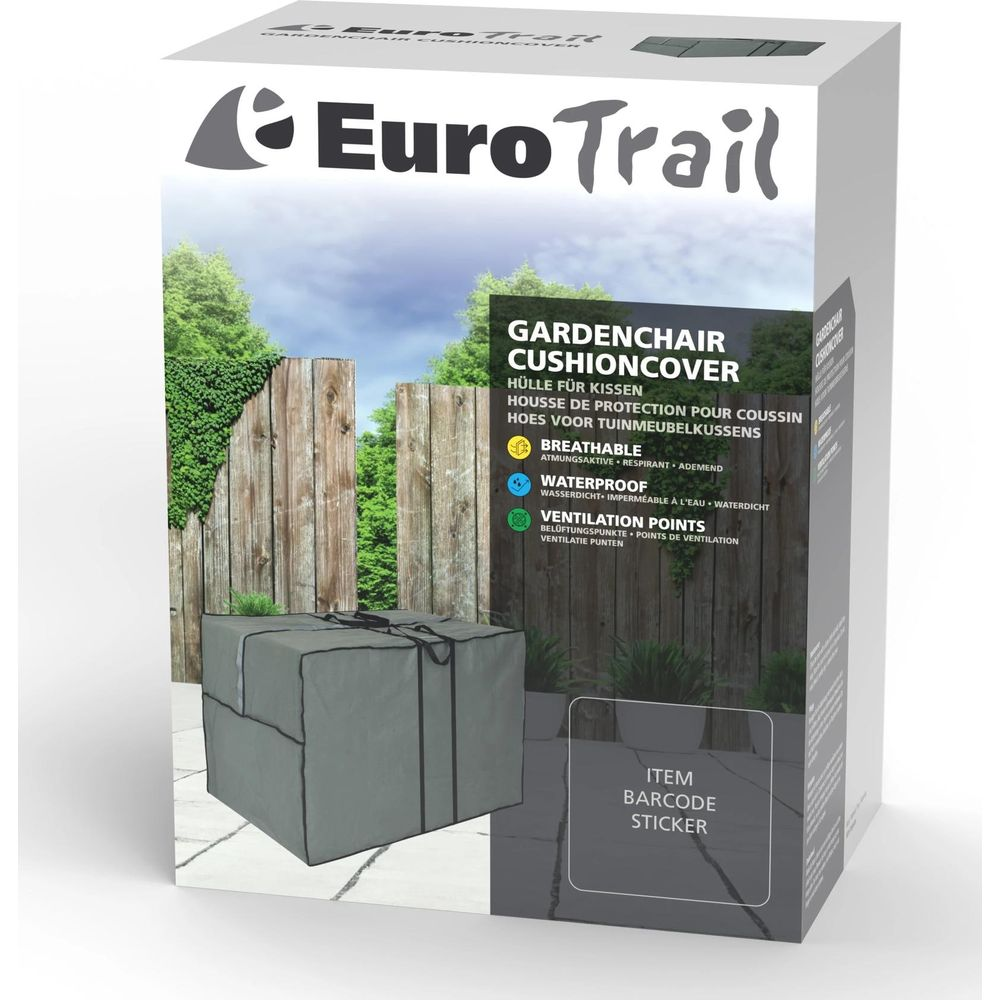 Copertura grigia per cuscini da giardino Euro Trail con stampa.
