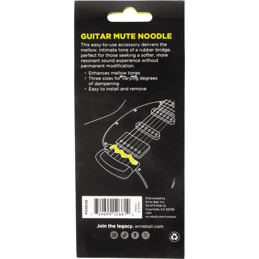 Verpackung für Ernie Ball Gitarren-Dämpfer-Nudel mit Produktbeschreibung und Barcode.