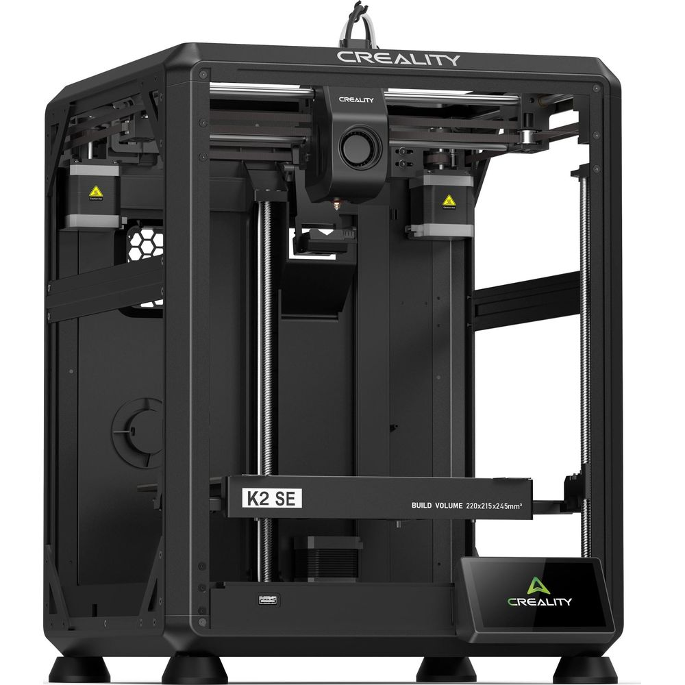 Ein schwarzer Creality K2 SE 3D-Drucker mit einem Bauvolumen von 220x215x245mm.
