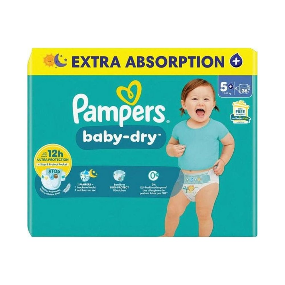 Pampers Baby-Dry Windeln mit extra Absorption für 12h Schutz, mit einem Baby.