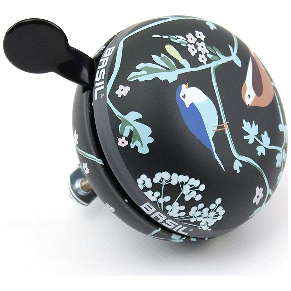 Schwarzer Fahrradklingel mit Vögeln und Blumenmuster, Marke BASIL.