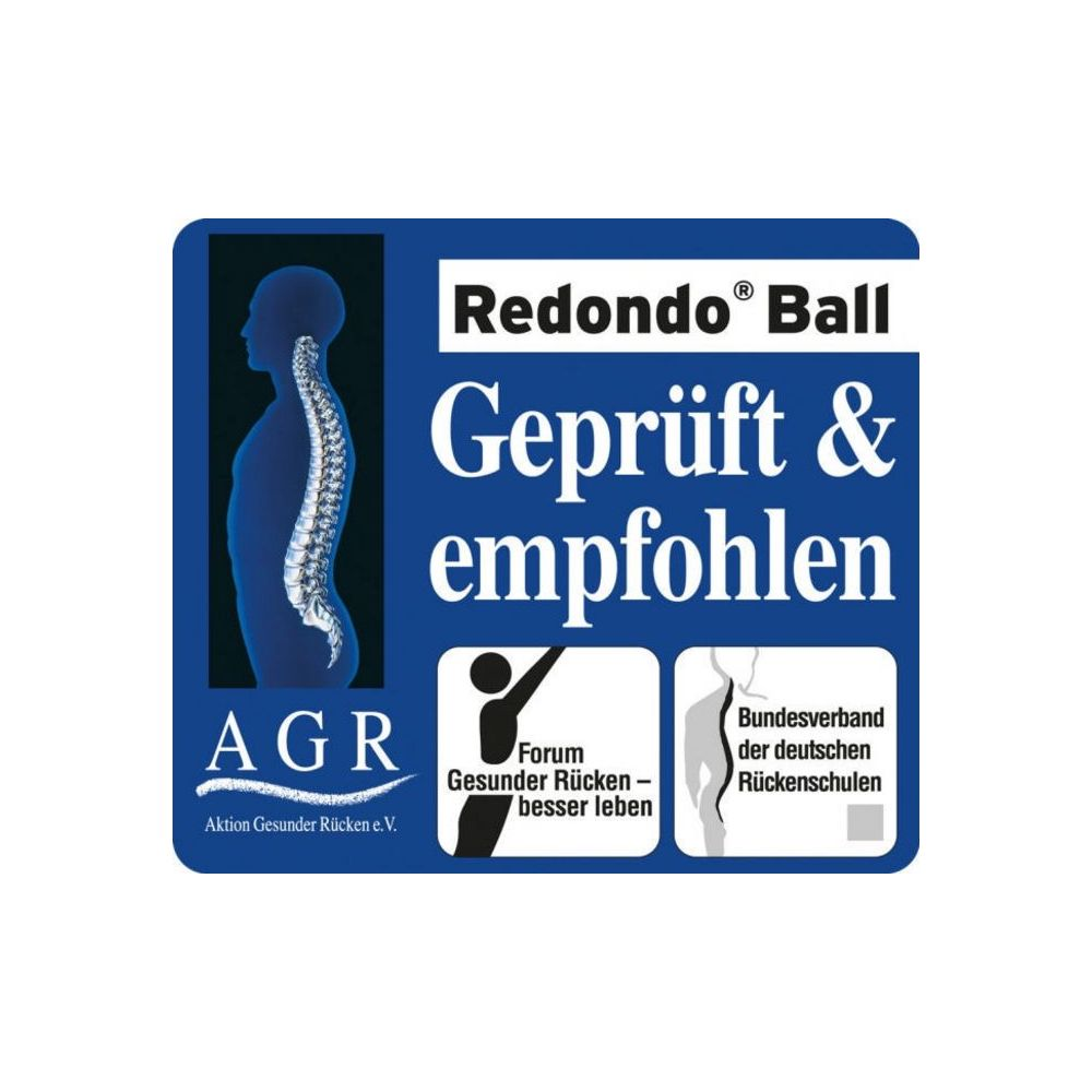 Redondo Ball Siegel: Geprüft & empfohlen. Mit AGR & Rückenschulen-Logos.
