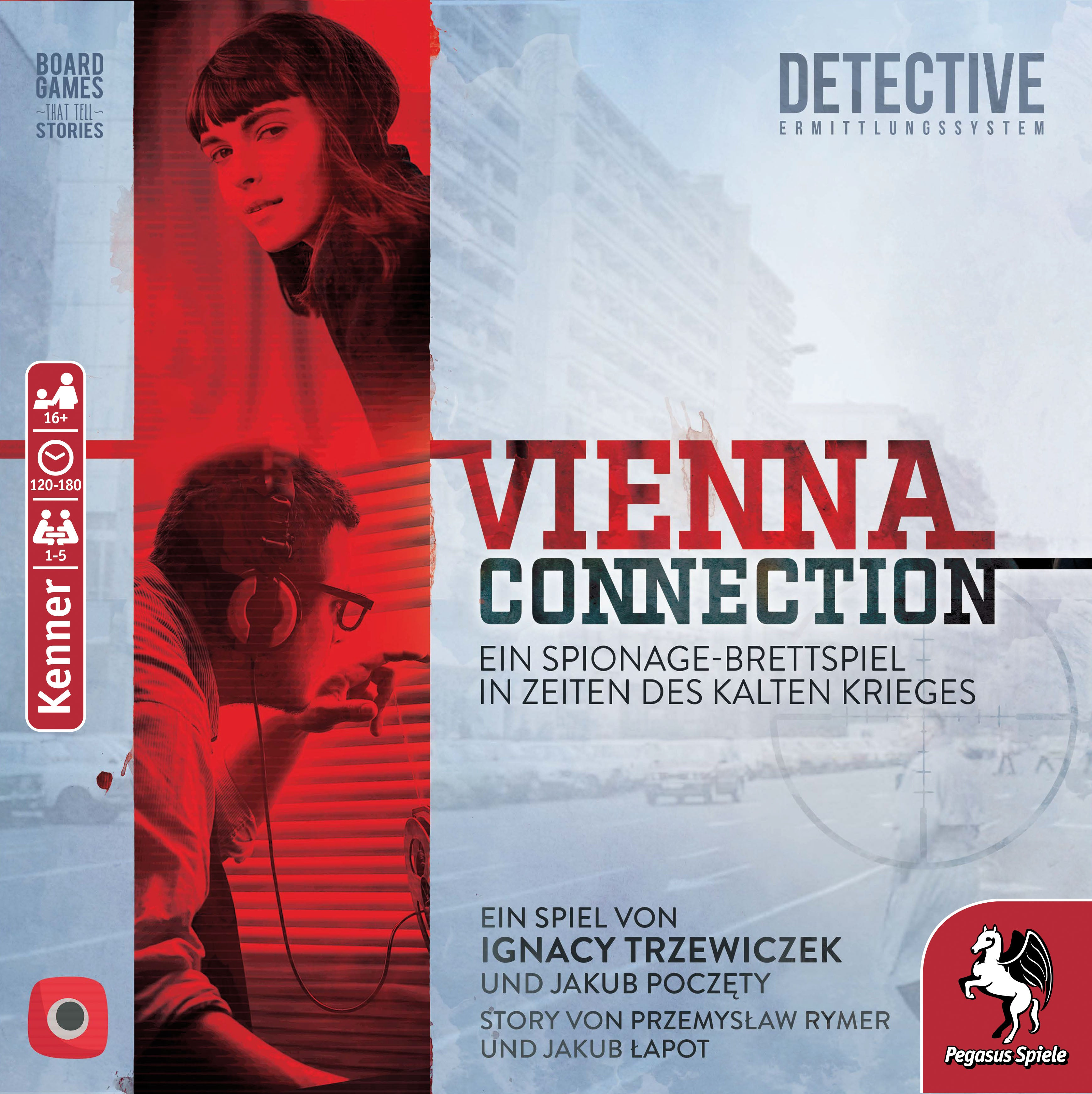 Brettspielcover mit zwei Personen und dem Titel 'Vienna Connection'