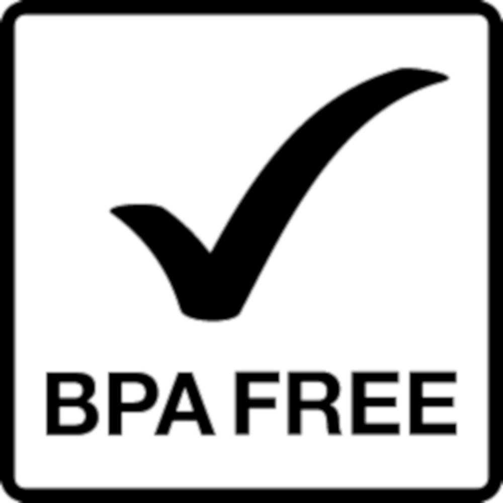 BPA-frei-Symbol mit schwarzem Haken in einem Quadrat.