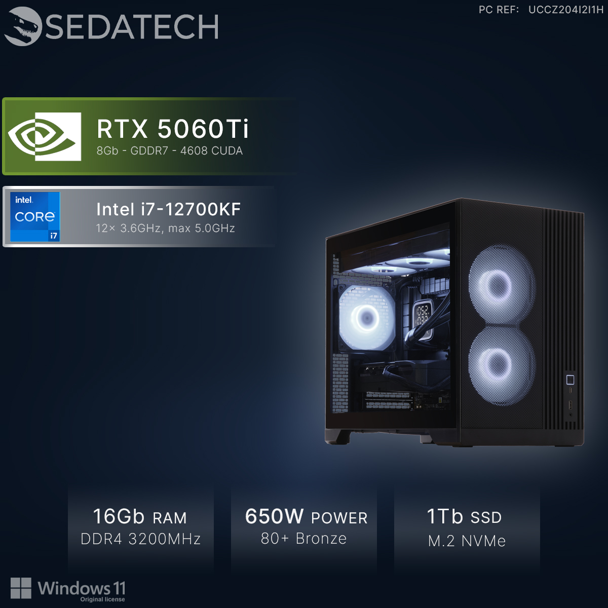PC Gaming con RTX 5060Ti, Intel i7-12700KF, 16GB RAM, Fuente 650W, SSD 1TB.