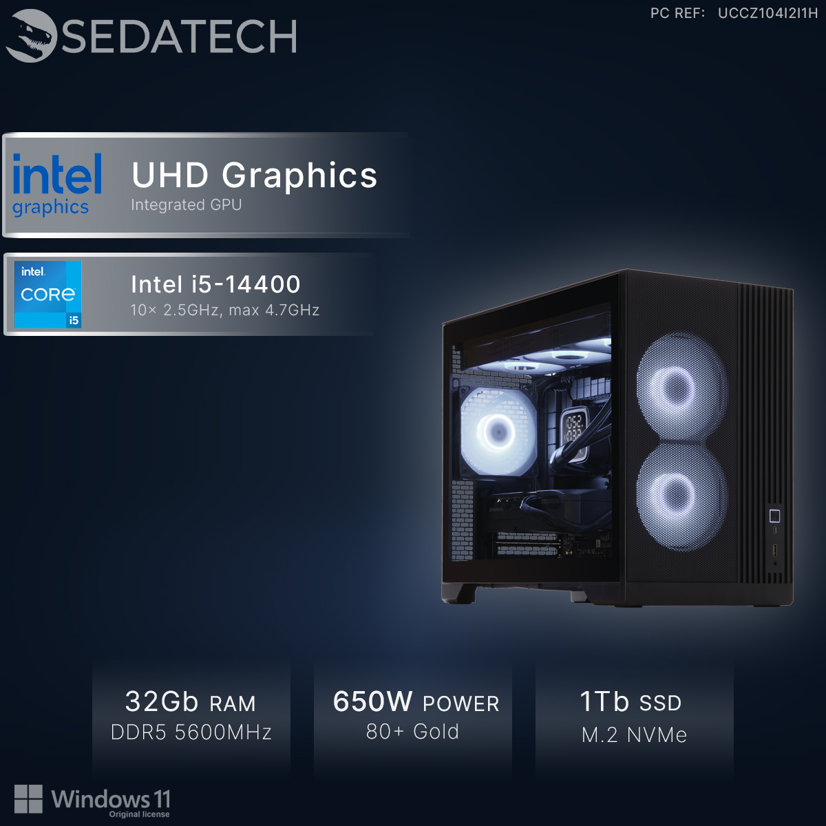 PC Sedatech con Intel i5-14400, 32 GB RAM, SSD 1 TB, 650 W, Windows 11.