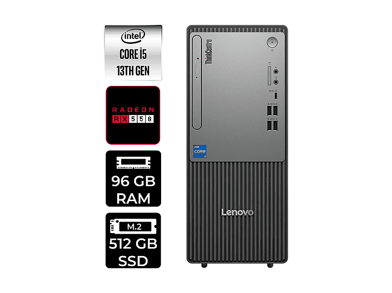 LENOVO ThinkCentre Neo 50T RX550 4GB 12UB000BTRP377 PER4 Bellek Intel Core i5-13400 96 GB RAM 512 GB SSD FreeDOS Masaüstü Bilgisayar