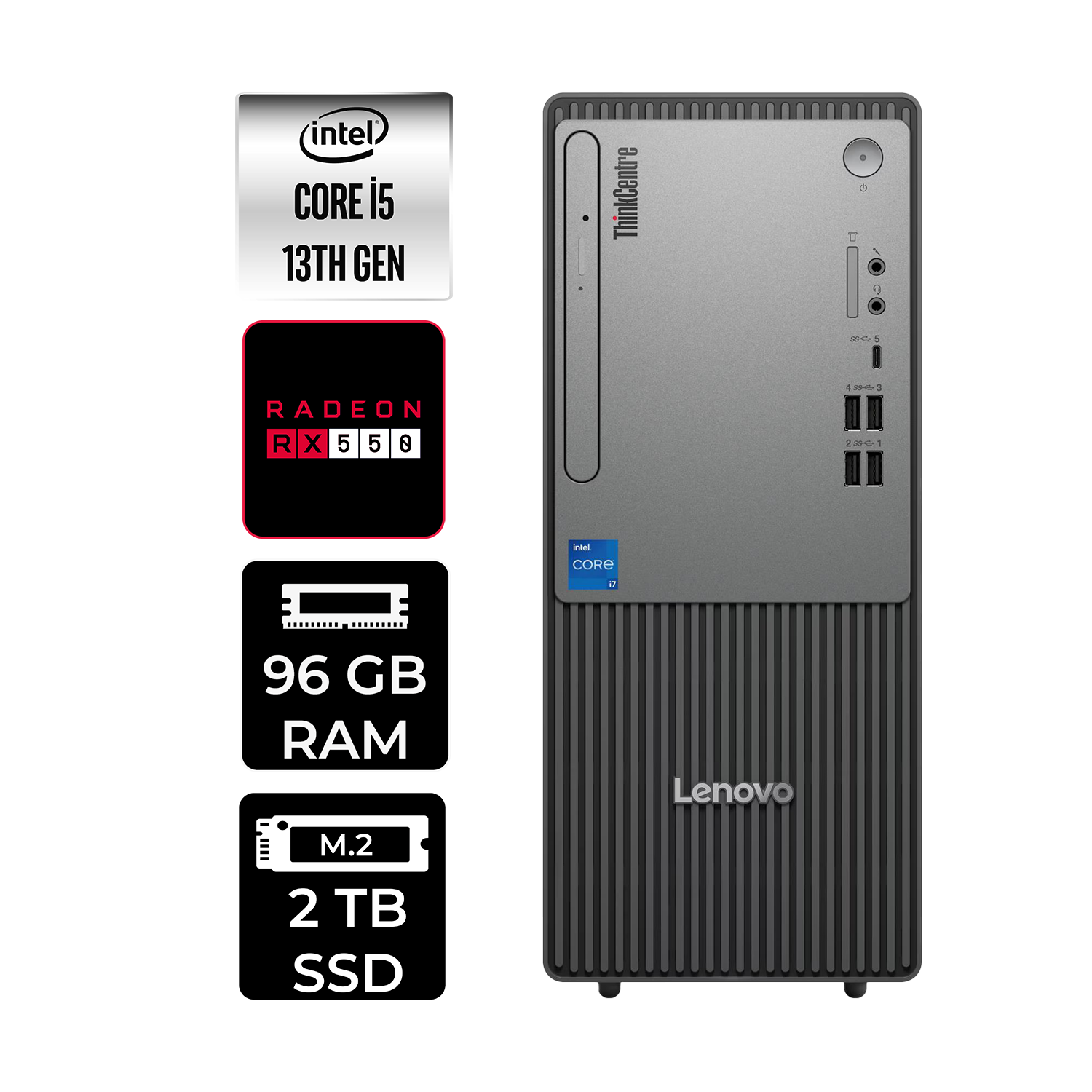 LENOVO ThinkCentre Neo 50T RX550 4GB 12UB000BTRP379 PER4 Bellek Intel Core i5-13400 96 GB RAM 2 TB SSD FreeDOS Masaüstü Bilgisayar