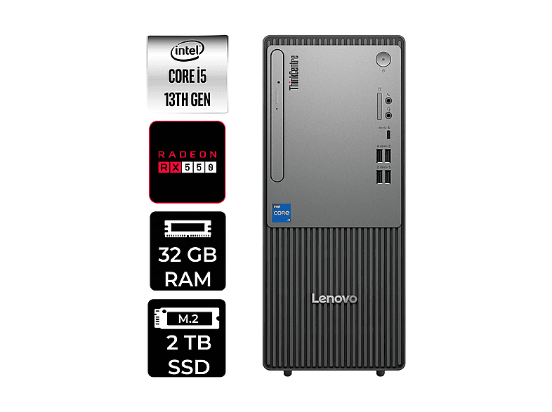 LENOVO ThinkCentre Neo 50T RX550 4GB 12UB000BTRP367 PER4 Bellek Intel Core i5-13400 32 GB RAM 2 TB SSD FreeDOS Masaüstü Bilgisayar