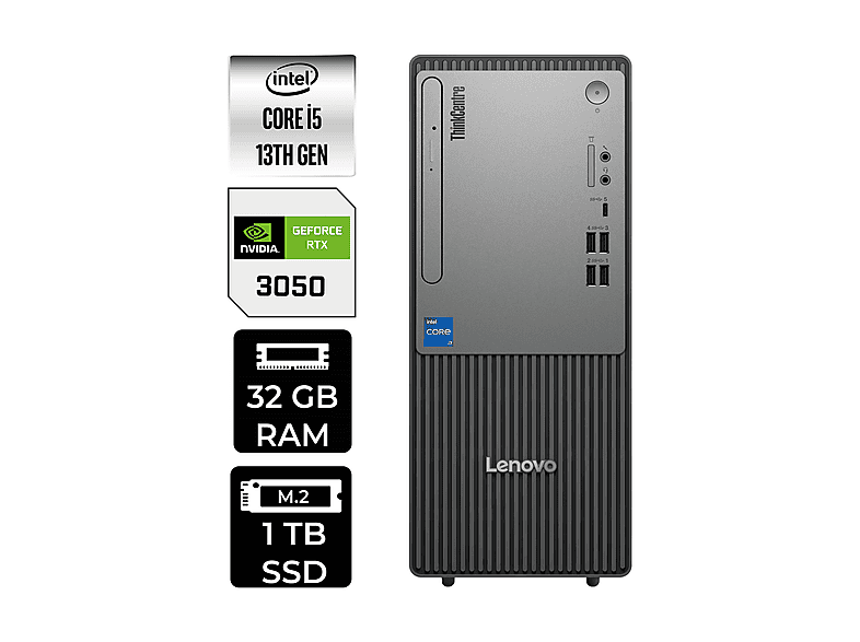 LENOVO ThinkCentre Neo 50T RTX3050 6GB 12UB000BTRP486 PER4 Bellek Intel Core i5-13400 32 GB RAM 1 TB SSD FreeDOS Masaüstü Bilgisayar