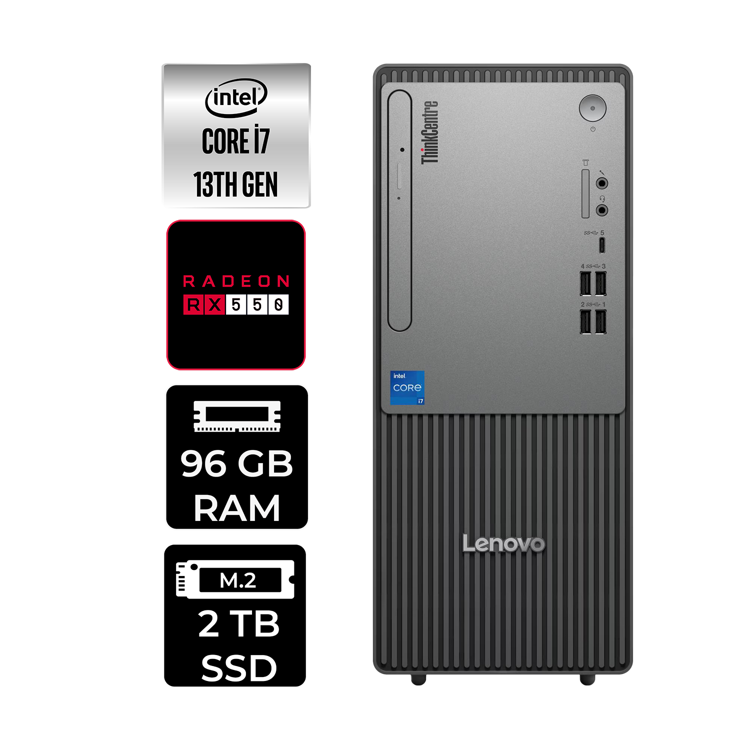 LENOVO ThinkCentre Neo 50T RX550 4GB 12UB000HTRP379 PER4 Bellek Intel Core i7-13700 96 GB RAM 2 TB SSD FreeDOS Masaüstü Bilgisayar