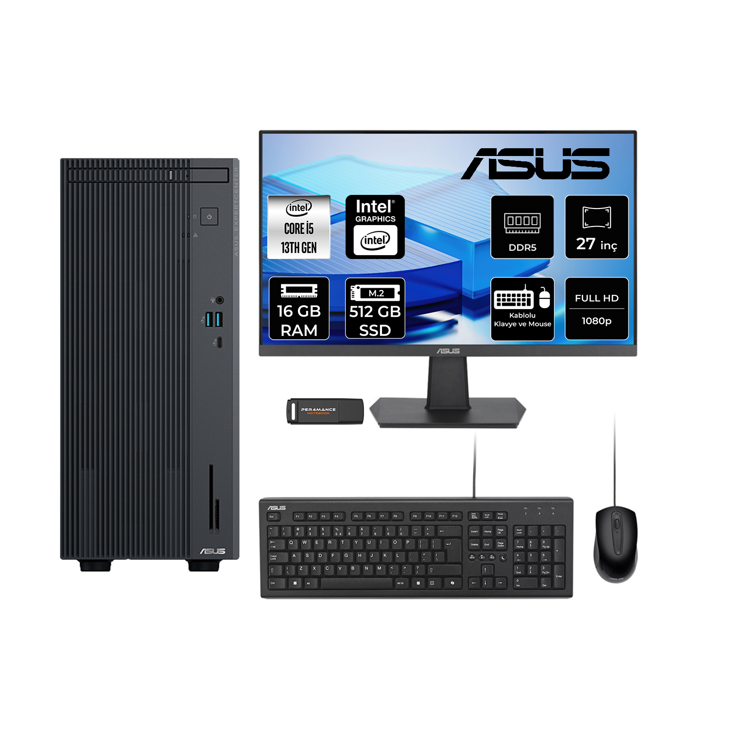 ASUS EC P500MV 27" P500I513428512B0DP781 PER4 Bellek Intel Core i5-13420H 16 GB RAM 512 GB SSD FreeDOS Masaüstü Bilgisayar