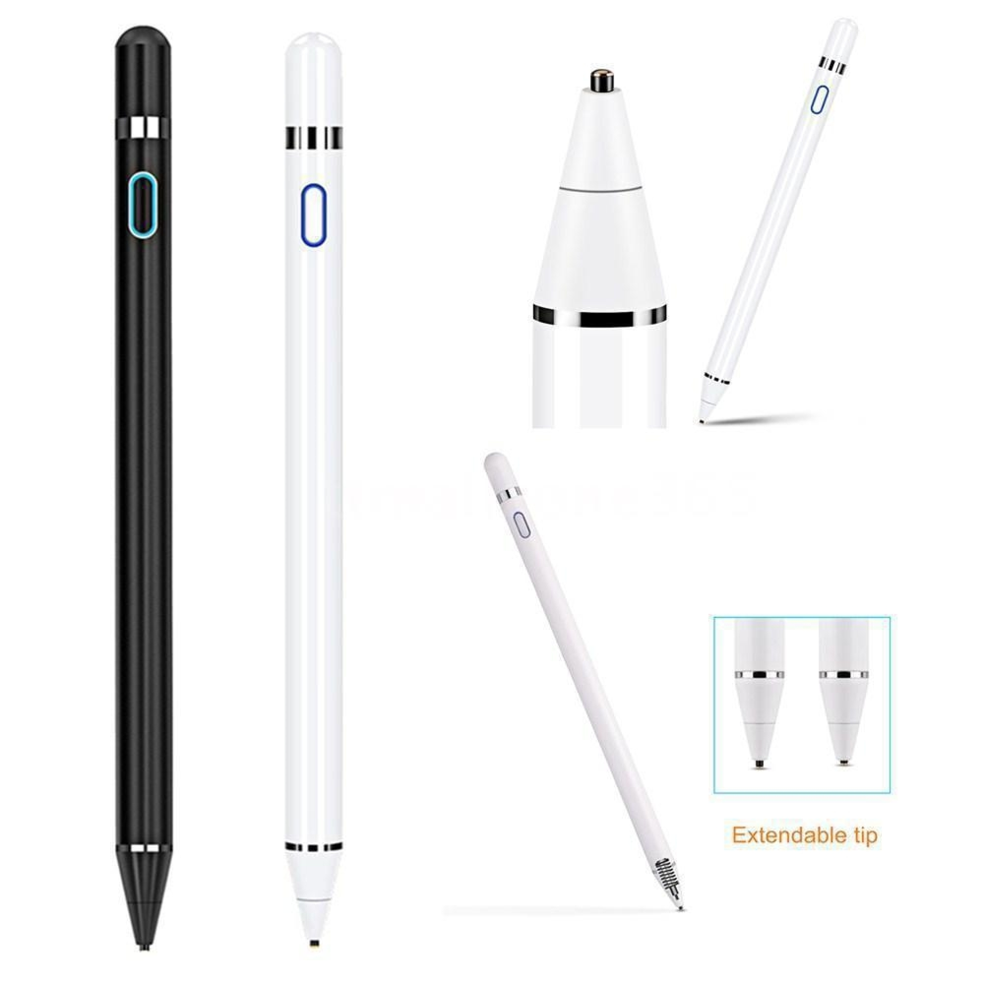 Ein schwarzer und ein weißer Eingabestift mit blauen Markierungen.
