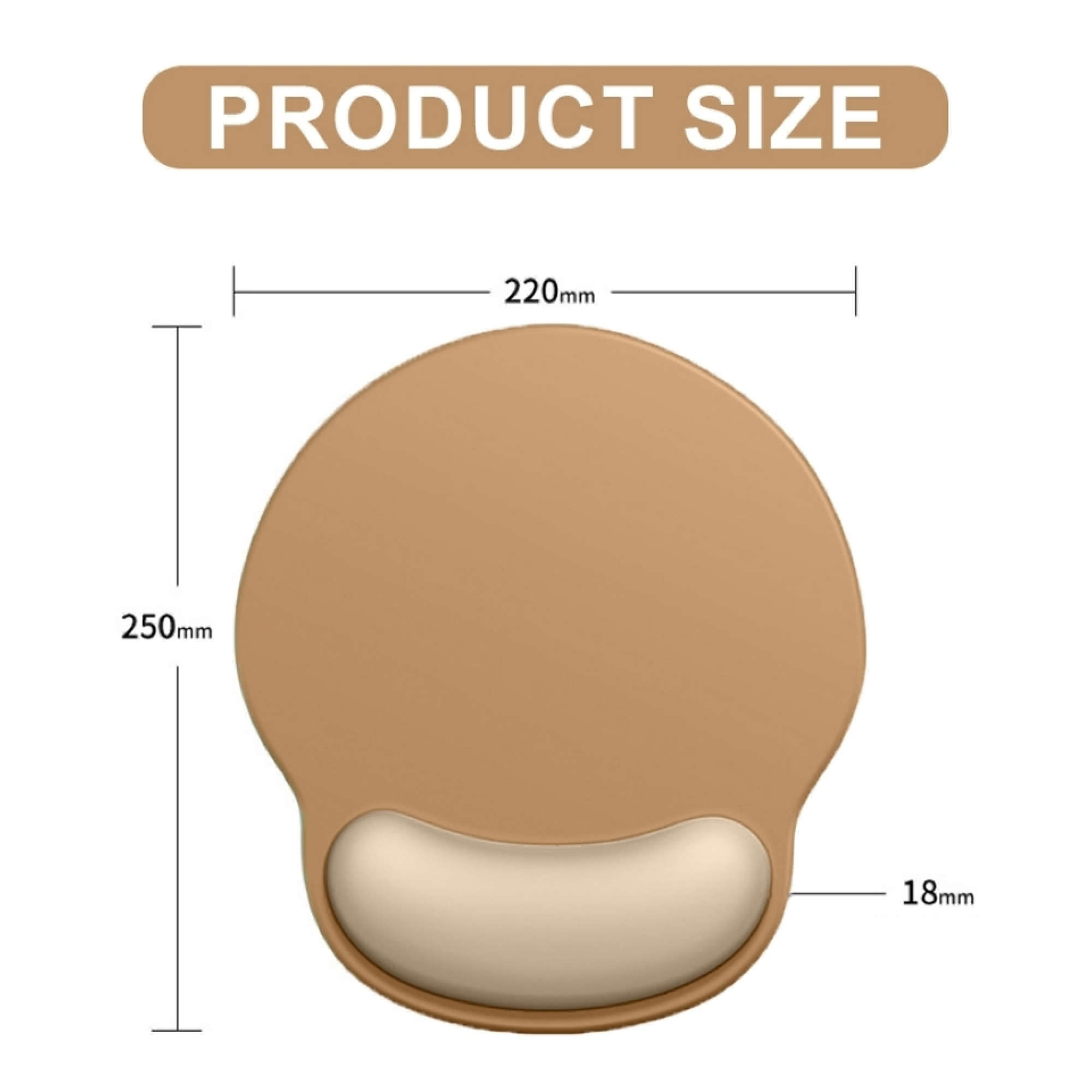 Produktgröße: 220x250x18mm, beige ergonomische Handgelenkauflage.