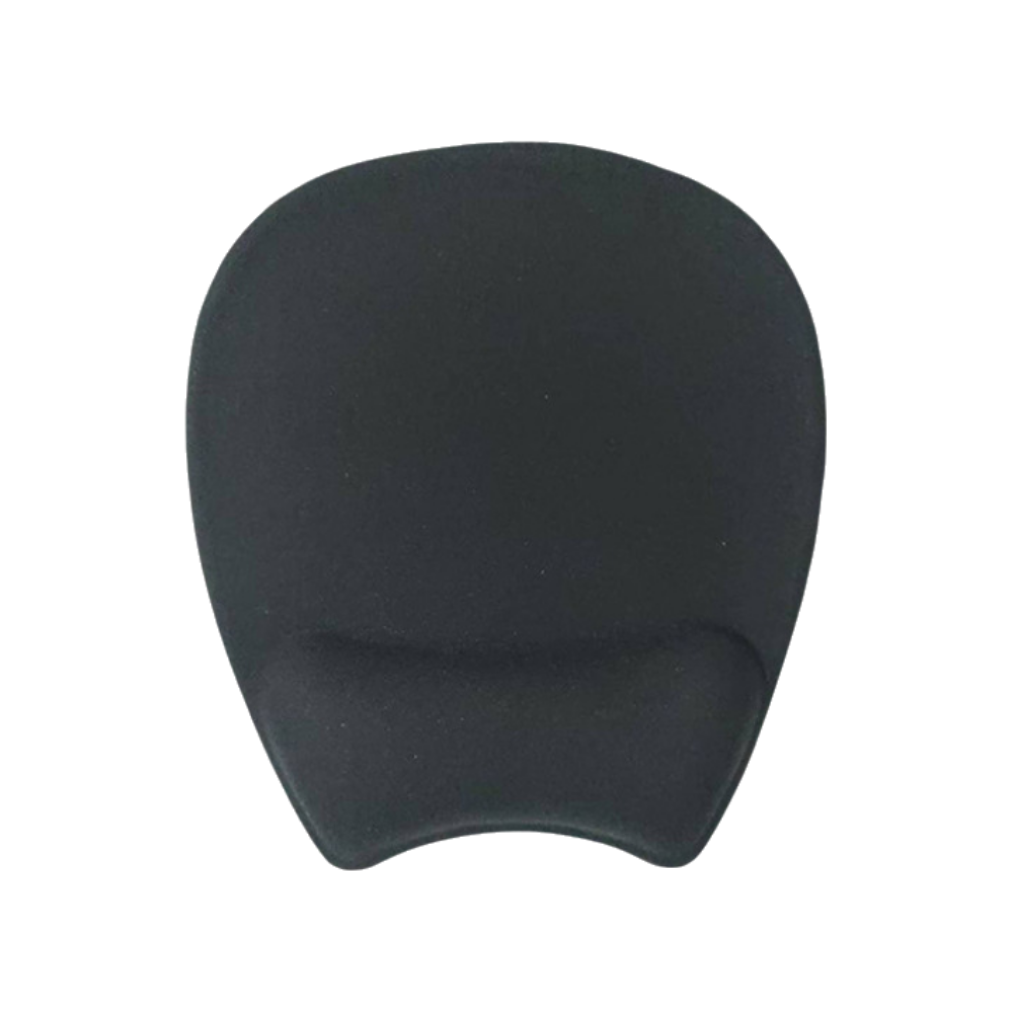 Schwarzes ergonomisches Mauspad mit Handgelenkauflage, auf weißem Hintergrund.