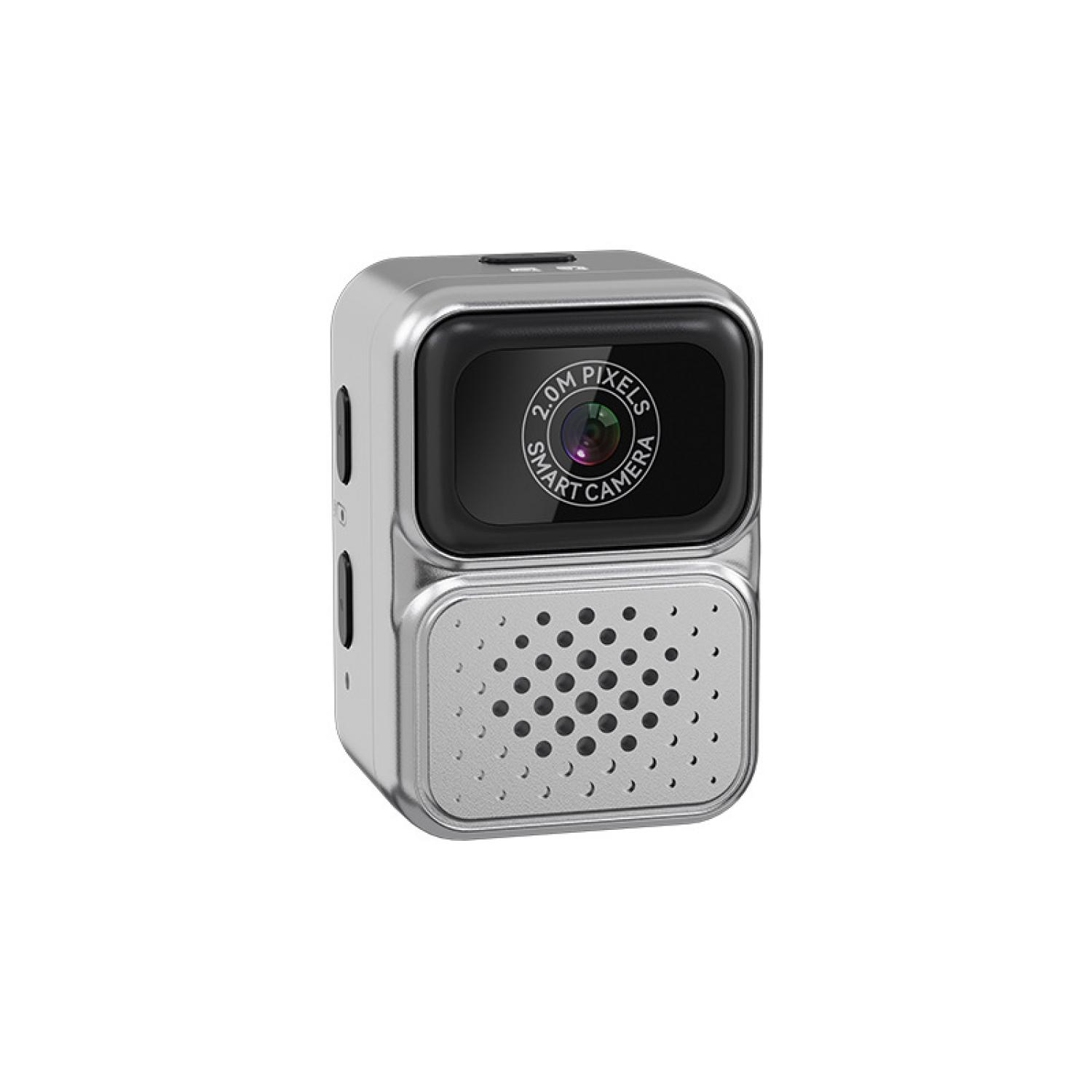 Kompakte silberne Kamera mit 2,0 MP und Lautsprechergitter.
