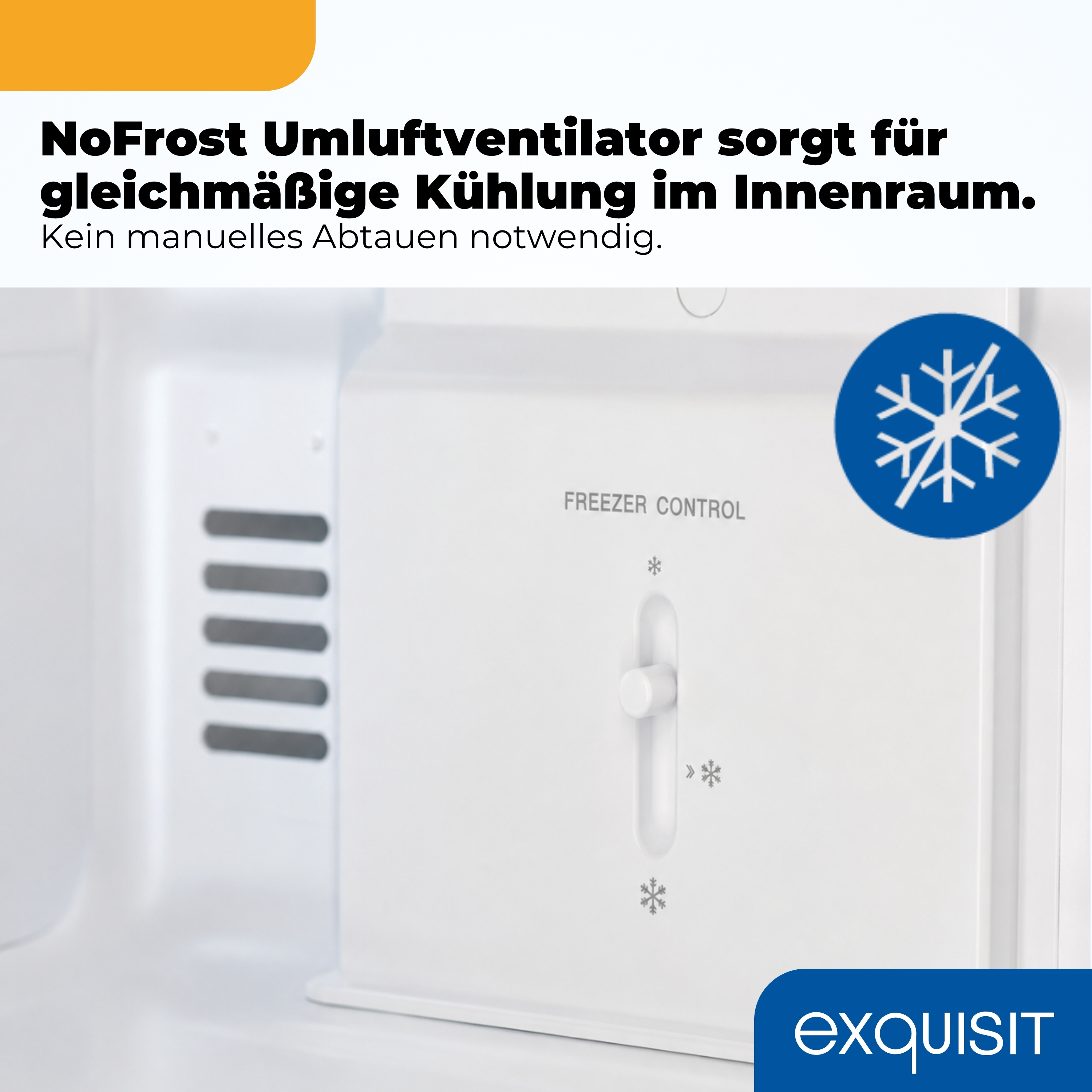 Gefrierfach-Kontrolle mit Schieberegler und Schneeflockensymbol.