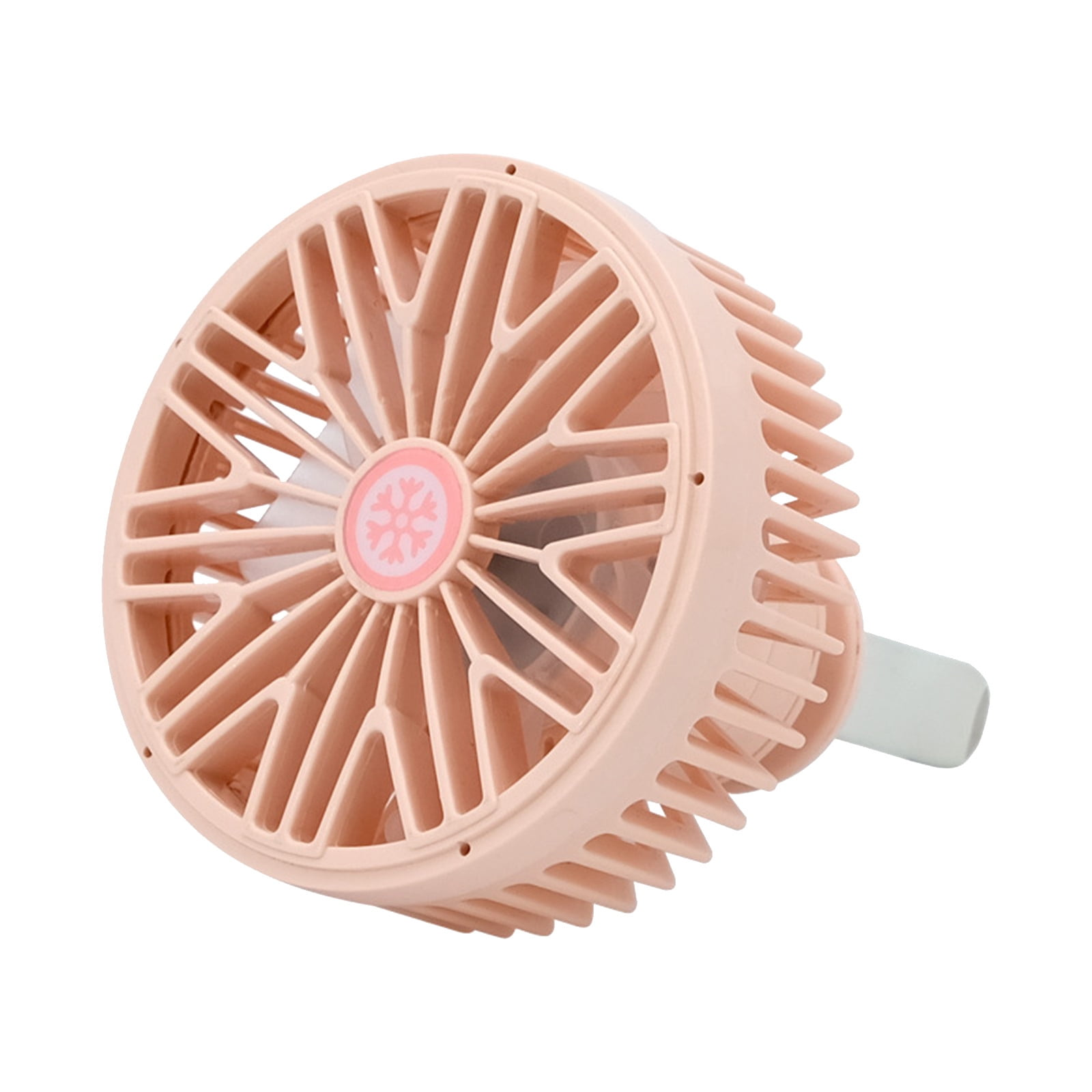 Ein kleiner rosafarbener Ventilator mit einem Schneeflockensymbol in der Mitte.
