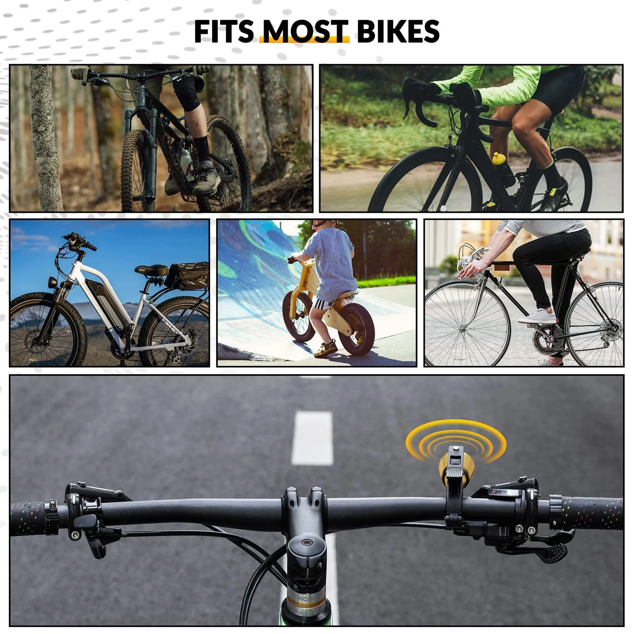 Eine Collage von Fahrrädern und Radfahrern, die verschiedene Fahrräder fahren.