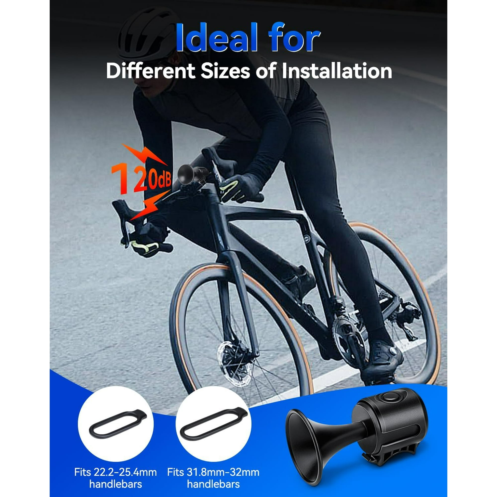 Fahrradklingel mit 120dB, ideal für verschiedene Lenkergrößen.