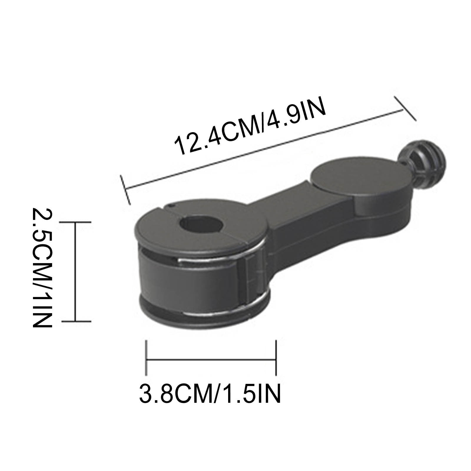 Schwarzes Zubehörteil mit Maßen 12,4 cm, 2,5 cm und 3,8 cm.
